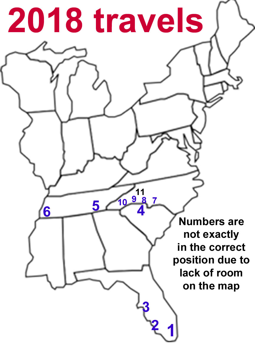 travel map for the two RV Gypsies in 2018